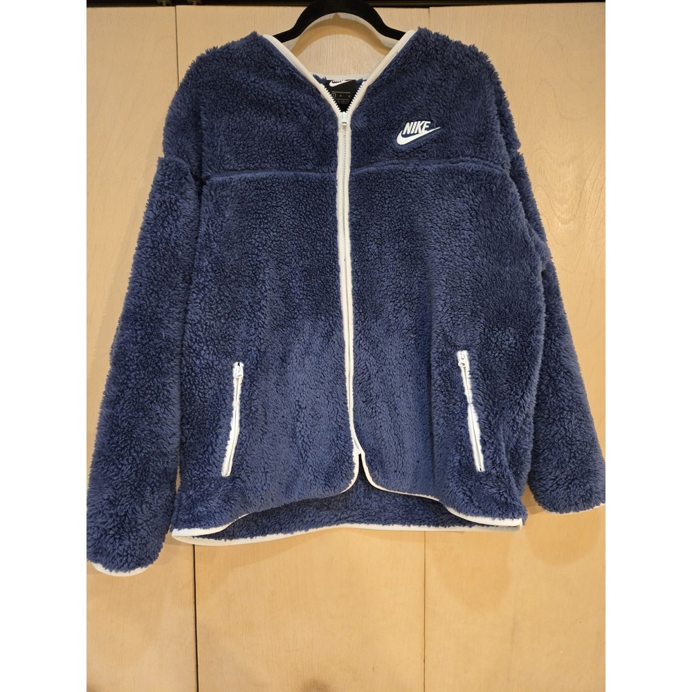 Nike Sportswear Womens L Sherpa Plush Fleece Full Zip Hoodie Navy CJ6284-469